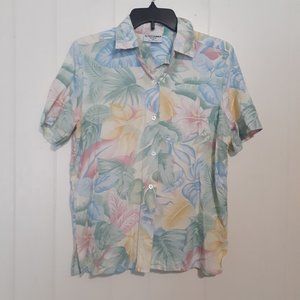 Alfred Dunner floral aloha pastels VINTAGE size 10 M lilac teal green blouse EUC